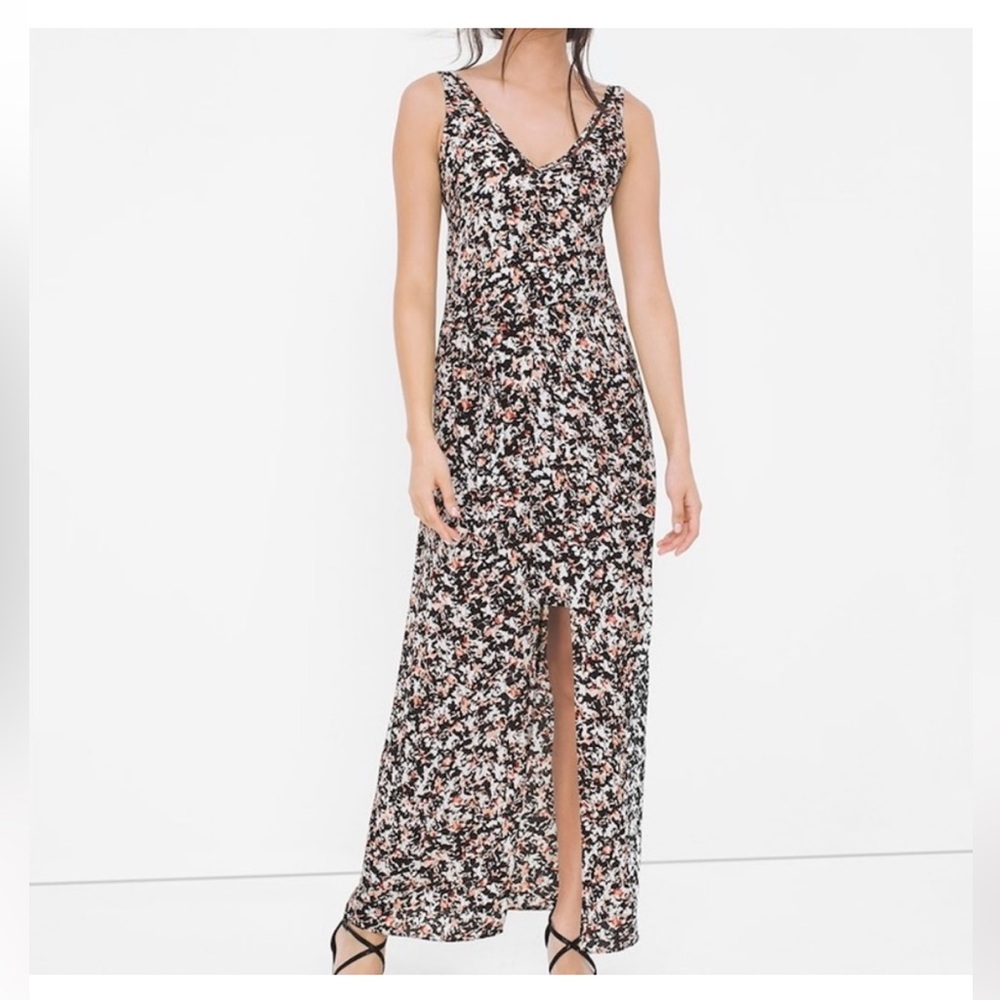 White House Black Market V-Neck Floral Print Maxi Dress double layered size 4